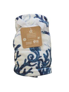 Deborah Connolly 2 Hand Towel Set Sea Life Coral Seahorse Starfish Shell Blue